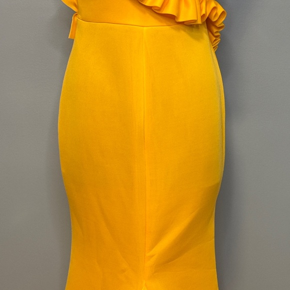 Vibrant Yellow One Shoulder Ruffle Dress Size Large - Picture 13 of 16